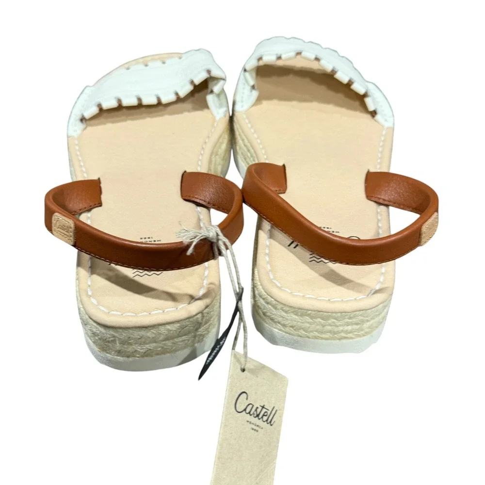 Castell Menorca Menorquina Sandals Womens 7.5 White Brown Leather Espadrille NWT